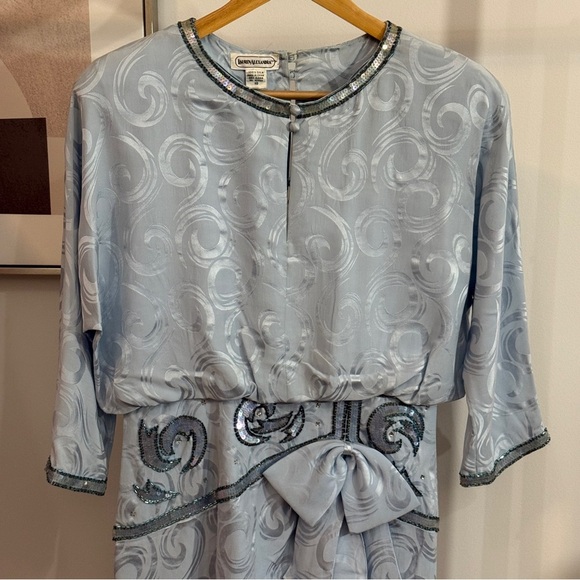 Lauren Alexander Flapper Gatsby Sequin Silk Brocade Midi Dress Light Blue 10 - Picture 2 of 16